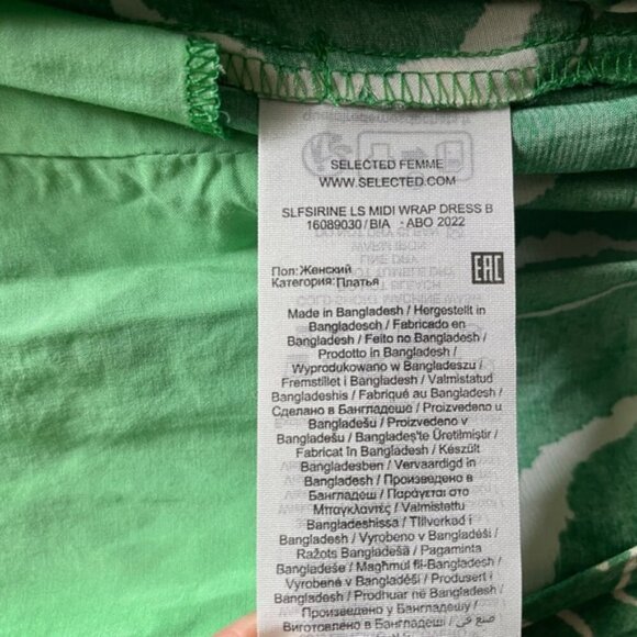 Selected Femme Long-Sleeve Marble-Print Midi Wrap Dress Sz 38/ 8 - Picture 9 of 12